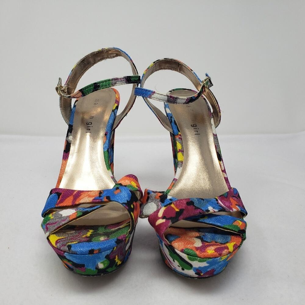 Madden Girl Evonne Mary Jane Watercolor Floral Sandal Wedge Heels 8.5 - Picture 2 of 8